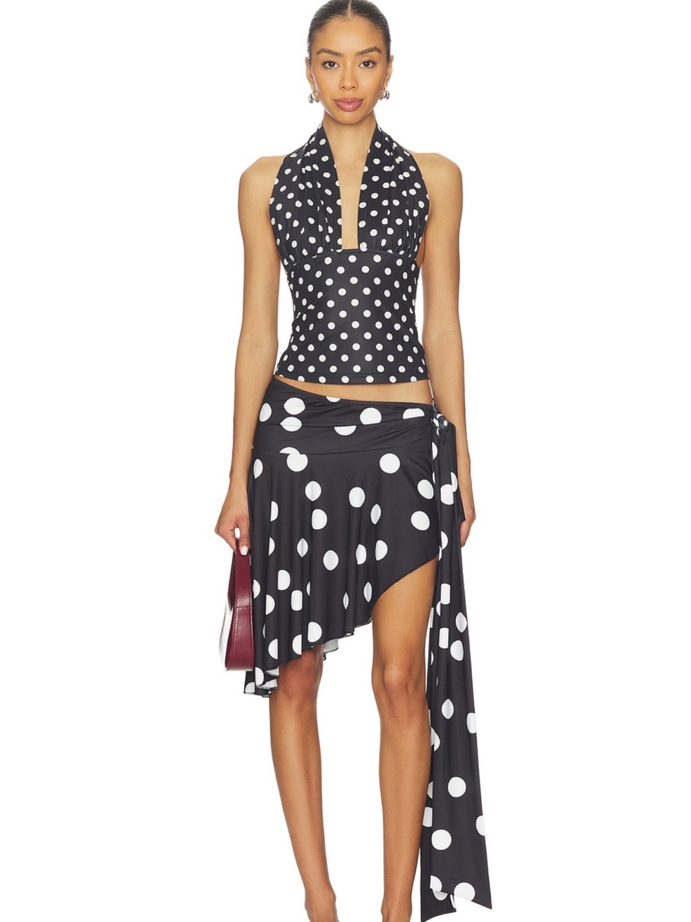 Lioness Black and White Polka Dot Asymmetric Wrap Skirt